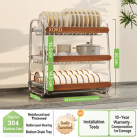 Égouttoir à vaisselle double couche en acier inoxydable style bois massif à 2 niveaux pour comptoir de cuisine, rangement multifonctionnel