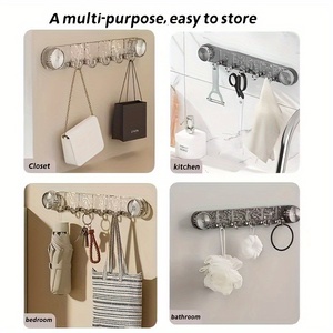 Home Storage <b>Suction</b> Cup Row with 5 <b>Hooks</b> No Marking No Punching Strong Load-bearing Bathroom Kitchen <b>Suction</b> Cup <b>Hooks</b> - Product Image 4