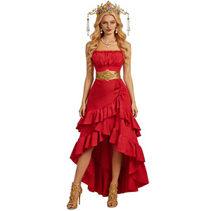 Robe de bal vintage en satin à taille empire, sans bretelles, asymétrique, pour soirée et club, pour femme - Product Image 4