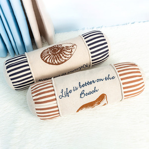 Mediterranean Style Cylindrical Cotton Throw Pillow Striped Design For Car <b>Sofa</b> Bay Window Decor Sleeping <b>Support</b> - Product Image 1