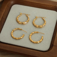 Boucles d'oreilles créoles Gaovo en bambou texturé, plaqué or 18 carats, acier inoxydable, étanches, minimalistes, bijoux tendance pour femmes
