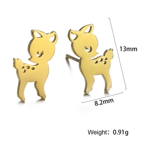 Boucles d'oreilles mignonnes en forme de cerf <span class=keywords><strong>Bambi</strong></span> pour femme, couleur or, en acier inoxydable, cadeau idéal pour la fête d'anniversaire de la mère - Product Image 6