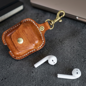 2026 Trending Personalized Air Pods Holder Full Grain <b>Leather</b> Pocket Bag <b>Keychains</b> Custom Branded Eco-Friendly Durable Custom - Product Image 3