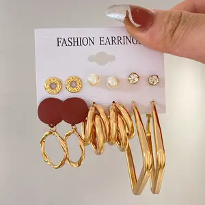 LW80021 Cheap Geometric Hoop Earrings Cubic Zircon Gold Plated Stud Jewelry Fashion Earrings For Women