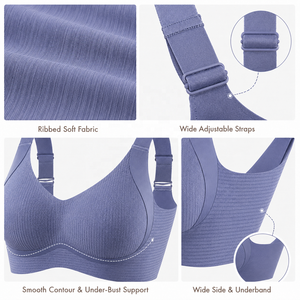 Soutien-gorge sans fil côtelé bleu chiné SHANGBINI, grande taille, décolleté plongeant, confort optimal, panneaux collés, logo personnalisé OEM, fabrication en usine - Product Image 3