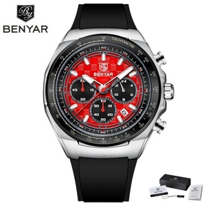 Montre Homme BENYAR 2025 Nouvelle Collection Quartz Étanche Bracelet Silicone Tendance Multifonction Chronographe Affaires + Coffret Cadeau - Product Image 1