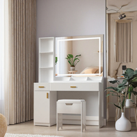 Table de maquillage de luxe Hanyee avec grand miroir, lumières LED, coiffeuse moderne pour chambre à coucher, table à langer avec rangement pour la maison
