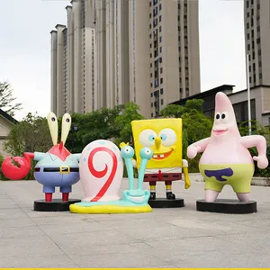 Yaşam boyutu karikatür heykel SpongeBob fiberglas heykeli Patrick yıldız yengeç patron modeli alışveriş merkezi süslemeleri