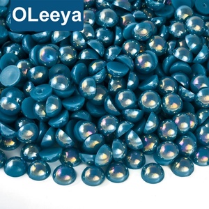 Perles demi-rondes en plastique OLeeya en gros, couleur bleu océan AB, perles lâches sans eau pour la décoration de chaussures, gobelets et artisanat - Product Image 1