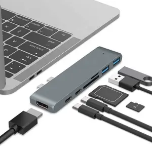 Xput笔记本电脑扩展坞7合1双USB C型C至4K HDMI SD TF PD多端口视频坞集线器适配器，适用于Macbook Pro