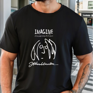 T-shirt da uomo oversize in cotone a maniche corte con stampa grafica John Lennon Imagine Sketch, stile hip hop e streetwear, casual. - Product Image 5