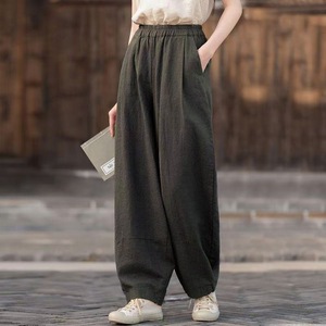 Cotton Linen Casual Pants Women's Wide Leg Loose Fit Beige Summer Pants Long Comfortable Lightweight Trousers - Product Image 3