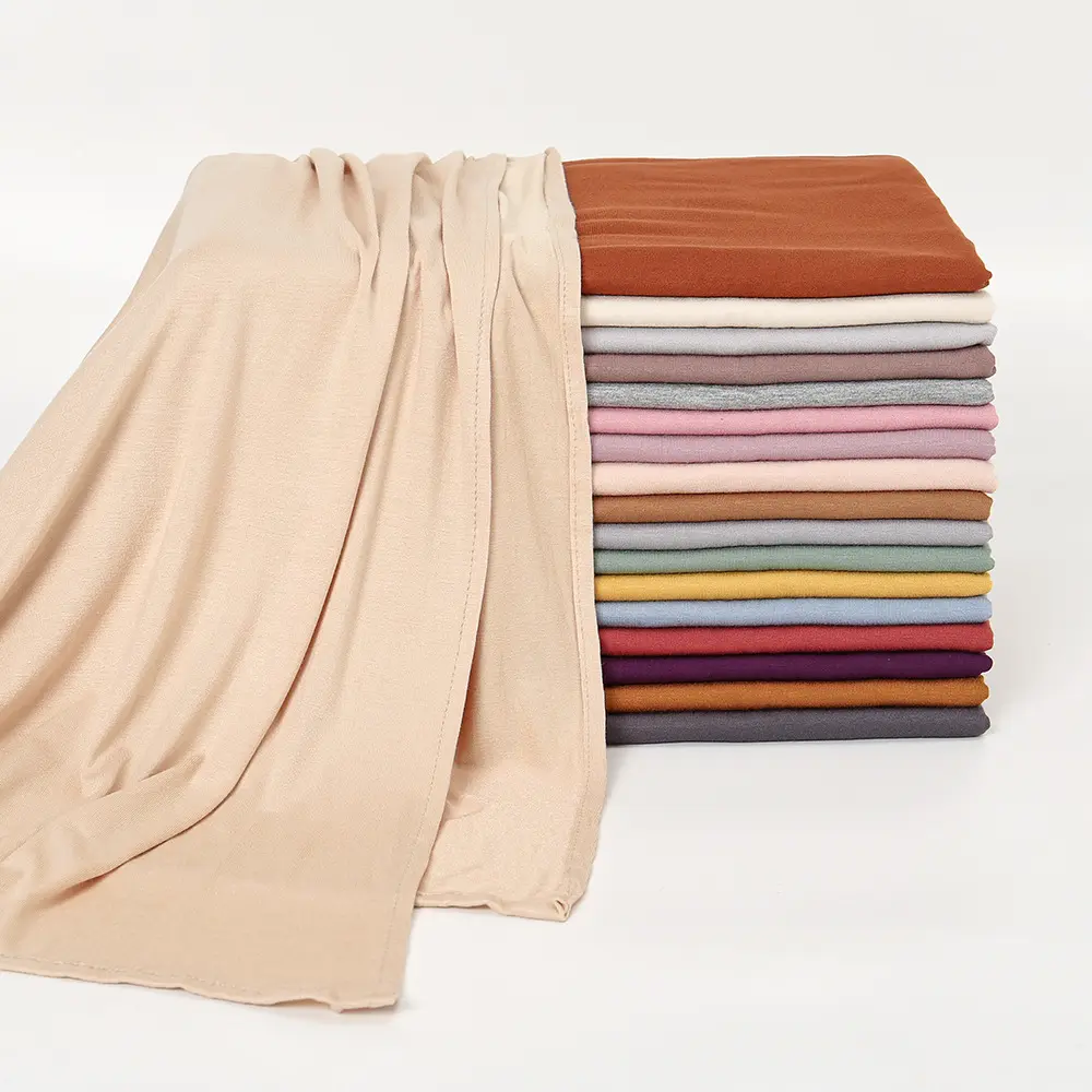 Produk baru Fashion wanita Muslim Bandana warna Solid katun elastis selendang Premium Jersey jilbab syal