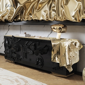 Mobile da soggiorno in stile <span class=keywords><strong>moderno</strong></span> <span class=keywords><strong>con</strong></span> elementi in rame: finitura nera lucida, intagli squisiti - Product Image 3