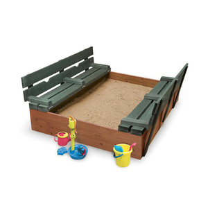 Grand <span class=keywords><strong>bac</strong></span> à <span class=keywords><strong>sable</strong></span> en <span class=keywords><strong>bois</strong></span> de pin naturel pour enfants, banc pliable et couverture, assemblage facile pour une utilisation intérieure/extérieure avec jouets décoratifs - Product Image 2