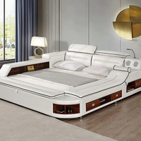 Lit moderne haut de gamme en cuir avec rangement, tailles Queen et King Size