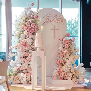 Chemin de table en fleurs artificielles rose et blanc pour <span class=keywords><strong>mariage</strong></span>, anniversaire, fête, table de <span class=keywords><strong>gâteau</strong></span>, arrangement floral, décoration d'arche - Product Image 1