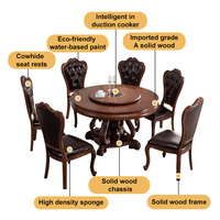 Table de salle à manger d'hôtel en bois massif, haut de gamme, moderne, luxueuse, 6 chaises, extensible, rétractable, rotative, multifonctionnelle, portable