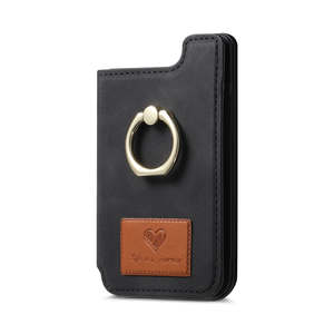Étui de téléphone Ring Holer avec porte-cartes sécurisé, pochette pliable, support arrière, étui pour carte d'identité en PU, support magnétique tendance - Product Image 1
