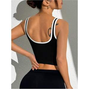 Débardeur court personnalisé pour femme à col rond avec bordure contrastante, en Spandex et Polyester respirant, idéal pour le yoga et l'entraînement sportif - Product Image 2