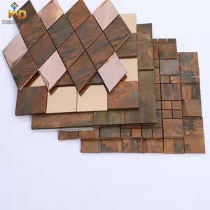 Luxury Rustic Bathroom Antique Rustic Mosaic Bronze Wall Tile Square 3d Copper Bronze Metal Mosaic Tile