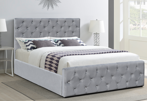 Tall <strong>Headboard</strong> Chesterfileld Linen Fabric Double Size <strong>Bed</strong> <strong>With</strong> Crystal Buttons - Product Image 3