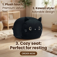 Housse de pouf de rangement pour animaux en peluche au design japonais pour enfants, motif chat noir, grande taille, organisateur de jouets