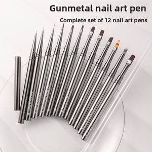 Crimped Oval Flat Tip Nylon Nail Art Pen Metal Handle Stable Gel Holding 3D UV Gel Acrylic <b>Builder</b> Tool for Salon Manicure - Product Image 4