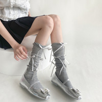 Chaussettes mi-mollet en coton fin, nouveau style printemps/été, avec bordure à volants, légèrement transparentes, style ballerine, nœud papillon, design original pour femme