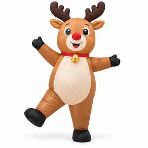Renne gonflable de Noël avec nez rouge et collier à cloche, figurine Rudolph pour la décoration extérieure de jardin, pelouse, fête de Noël - Product Image 1