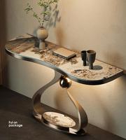 Table console moderne simple en acier inoxydable Table lumineuse de luxe Rock Board Design Home Living Room Table de couloir à boîtier très étroit