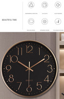 Jam tangan kaca dinding bulat 12 inci, arloji Vintage gerakan Quartz Nordik ruang senyap besar Modern klasik Tipe Digital
