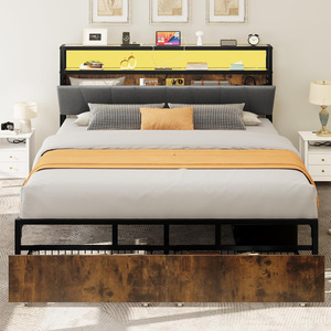 <b>Double</b> <b>bed</b> with drawers, wrought iron <b>bed</b>, steel and wood frame <b>bed</b>, thickened and reinforced iron <b>bed</b>, modern minimalist <b>bed</b>, - Product Image 4