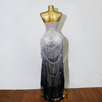 Robe mini sans bretelles à franges et sequins, ornée de strass et de perles, en maille, pour scène, tenue de performance pour femme, sur mesure, style Drag Queen