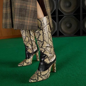 Classic Color Patchwork Women Snake Print Knee High Boots Chunky Heels <b>Shoes</b> Side Zipper Long Size 43 - Product Image 6