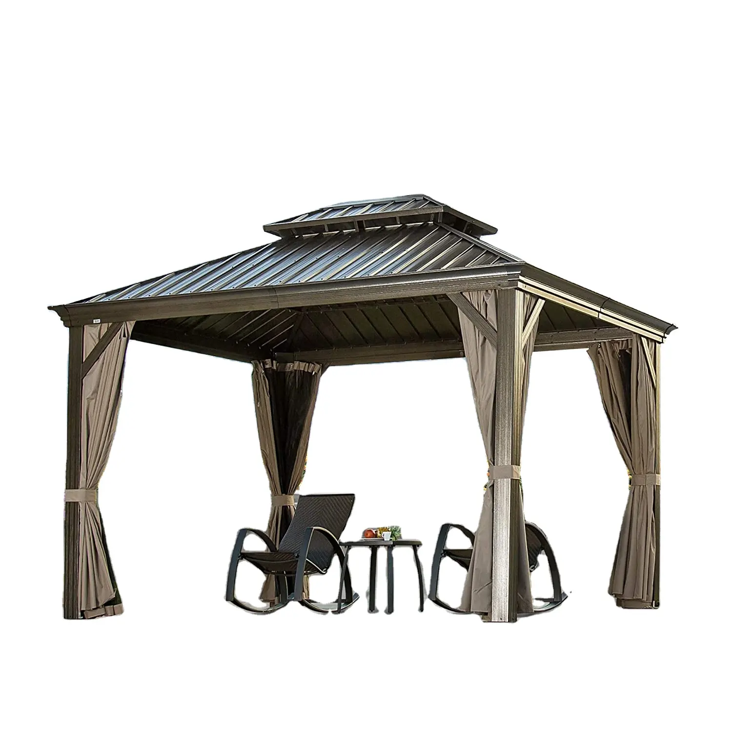 Chống Thấm Mái Nhà Hiện Đại Nhôm Pergola Pavilion 12 'X 10' Mui Cứng Gazebo Ngoài Trời Gazebo