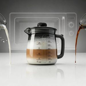 Pichet chauffe-lait en silicone pour <span class=keywords><strong>micro</strong></span>-ondes, carafe incassable avec couvercle, bec verseur en V, tasse doseuse pour un versement facile - Product Image 1