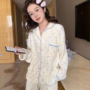 <span class=keywords><strong>Pigiama</strong></span> da Donna Stile Principessa Autunno in <span class=keywords><strong>Pile</strong></span> Corallo 2025 Nuovo Set a Pois Carino Cartone Animato in Poliestere Ispessito - Product Image 4