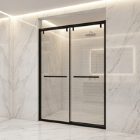 Porte de douche coulissante double en verre, aluminium brossé anticorrosion 8 mm d'épaisseur, poignée métallique, pour appartement moderne, usage hôtelier