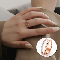 Bague CY à double couche avec micro-diamants, élégante et tendance, en acier inoxydable doré rose, bijoux ajourés pour femme