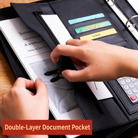 Portafolio de Cuero Personalizado con 3 Anillas, Cierre de Cremallera, Asa, Bolsillo para Calculadora y Tablet, con Logotipo, para Ejecutivos y Reuniones de Negocios