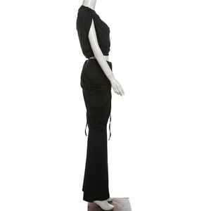 Ensemble haut sexy à découpes sans manches col rond et pantalon plissé taille haute pour femme - Tendance mode - Product Image 5