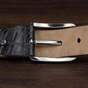 Cinturón ajustable de piel auténtica para hombre, hebilla de diseño de cocodrilo de latón macizo, ancho de 1,38 pulgadas, longitud de 47 pulgadas, moda KH - Product Image 3