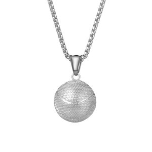 Collier avec pendentif de basket-ball en acier inoxydable pour hommes, bijoux de sport, chaîne au design de boule géométrique incluse, Sp1005 - Product Image 1