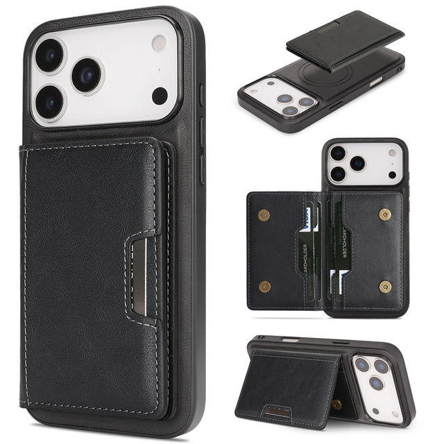 For iPhone 17 Pro Max Leather Case Luxury Magnetic Detachable 2 in 1 Wallet Card Holder Phone Cover for iPhone 17 16 15 14 13 12