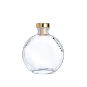 Hot Fashion Empty Clear Perfume Glass Bottle Flat Round Aroma Diffuser Bottle