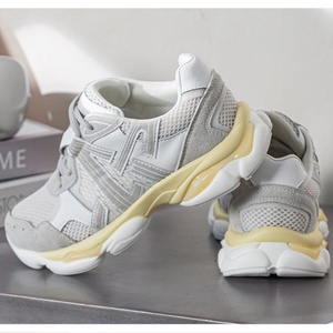 2026 New Women Retro Chunky Sneakers Suede Breathable Mesh Upper Lace‑up Cream <b>Beige</b> <b>Cushioned</b> Sole Casual Sport Walking Shoes - Product Image 1