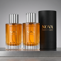 Vente en gros de flacons de parfum en verre cylindriques personnalisés, 100 ml, vides, emballage en carton mat, vaporisateur à pompe