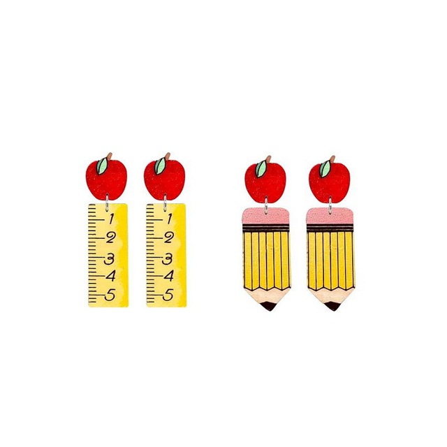 Hot Selling Teacher's Day Gift Jewelry Cute Pencil Ruler Wooden Pendant Earrings