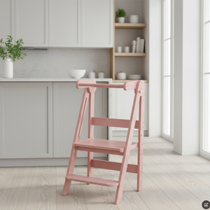 Tour d'apprentissage pour enfants réglable en rose, station de préparation des aliments en cuisine, marchepied pour bébé, marchepied en bois stable, échelle à domicile - Product Image 1